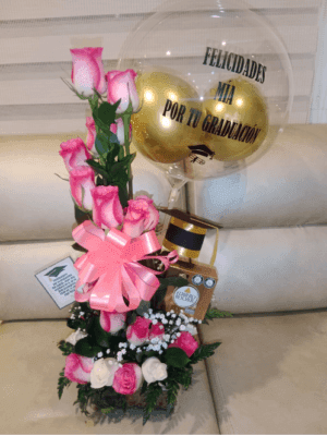 Arreglo grado, globo personalizado, gorro, ferrero x 4 unidades R165